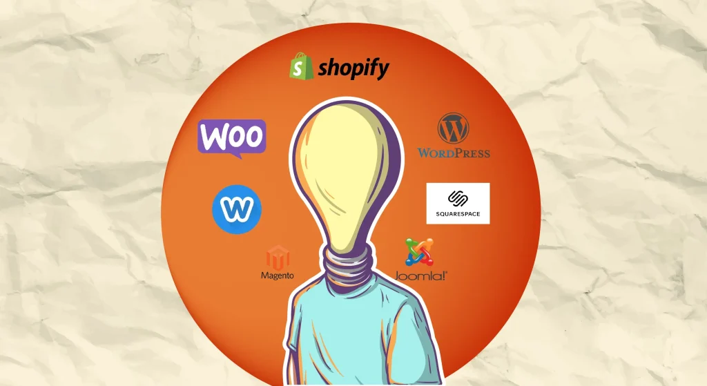 Logos of popular website platforms including Shopify, WordPress, WooCommerce, Squarespace, and Joomla